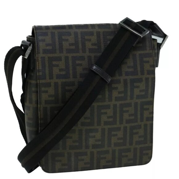 FENDI Zucca Canvas Shoulder Bag Black Brown Auth yk9104 - Picture 1 of 12